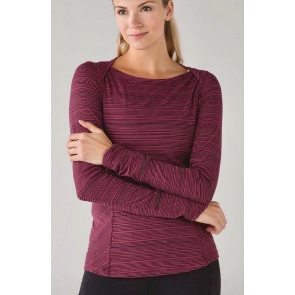 Lululemon Rulu Long Sleeve Running Top Striped Burgundy Plum Size 6t